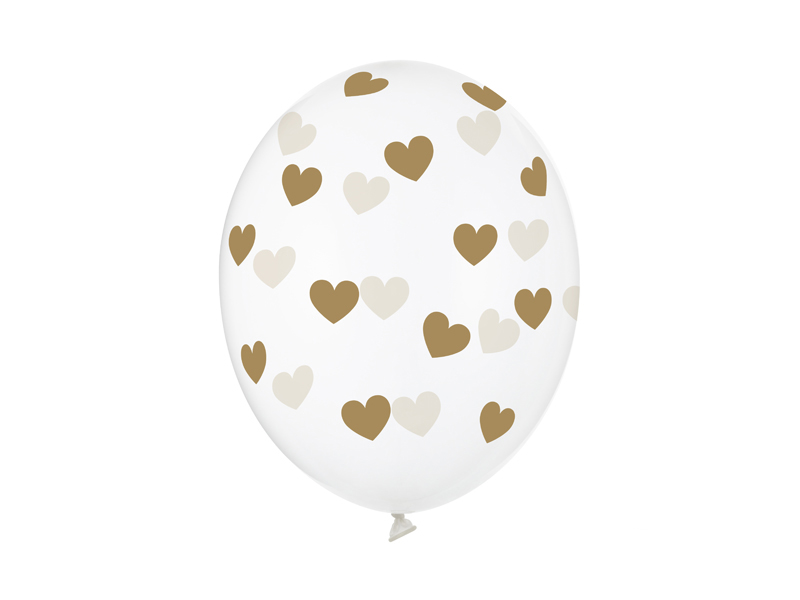 Balony 30cm, Serduszka, Crystal Clear (1 op. / 6 szt.)
