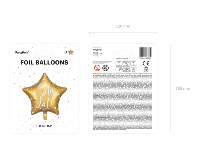 Balon foliowy Sto Lat!, 40cm, złoty - obrazek 3