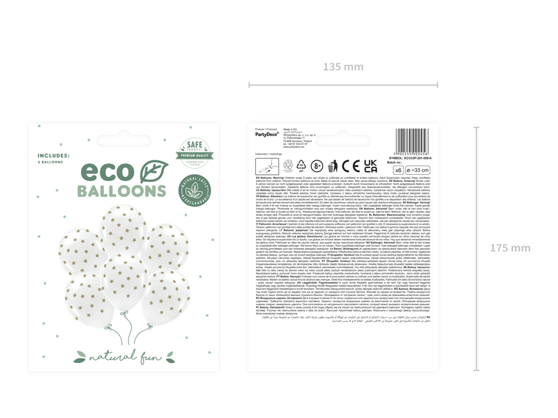 Balony Eco 33 cm pastelowe, Gwiazdki, biały (1 op. / 6 szt.) - obrazek 2