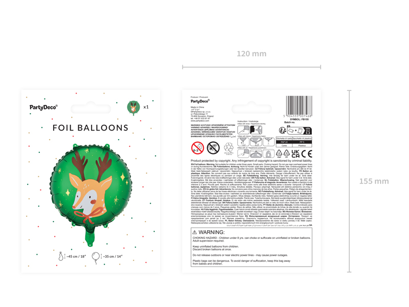 Balon foliowy Renifer, 45 cm, mix - obrazek 3