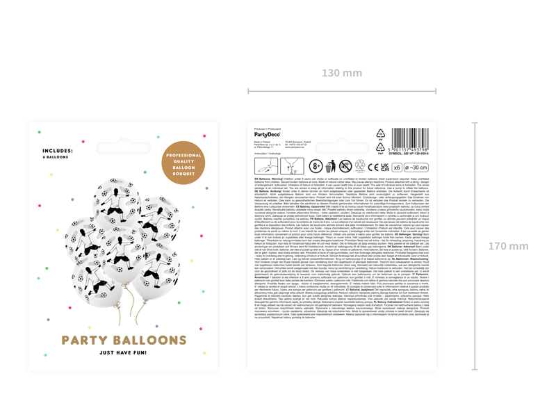 Balony 30cm, Piłkarz i piłki, Pastel White (1 op. / 6 szt.) - obrazek 3