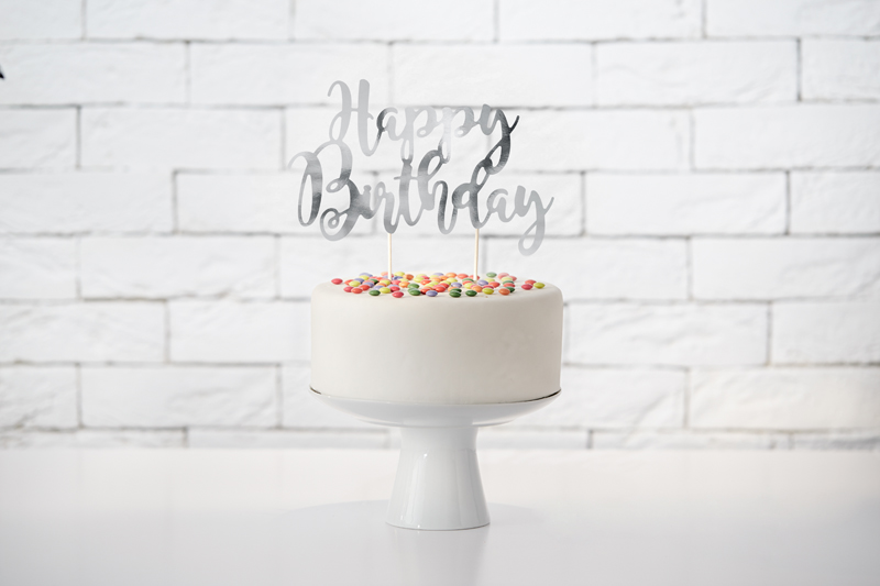 Topper na tort Happy Birthday, srebrny, 22,5cm - obrazek 2