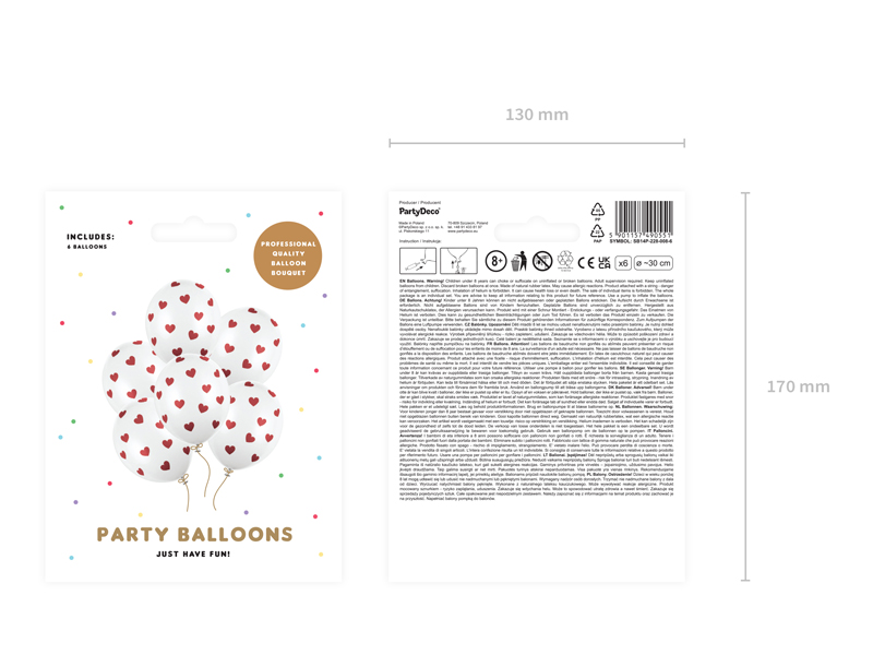 Balony 30cm, Serduszka, Pastel Pure White (1 op. / 6 szt.) - obrazek 2
