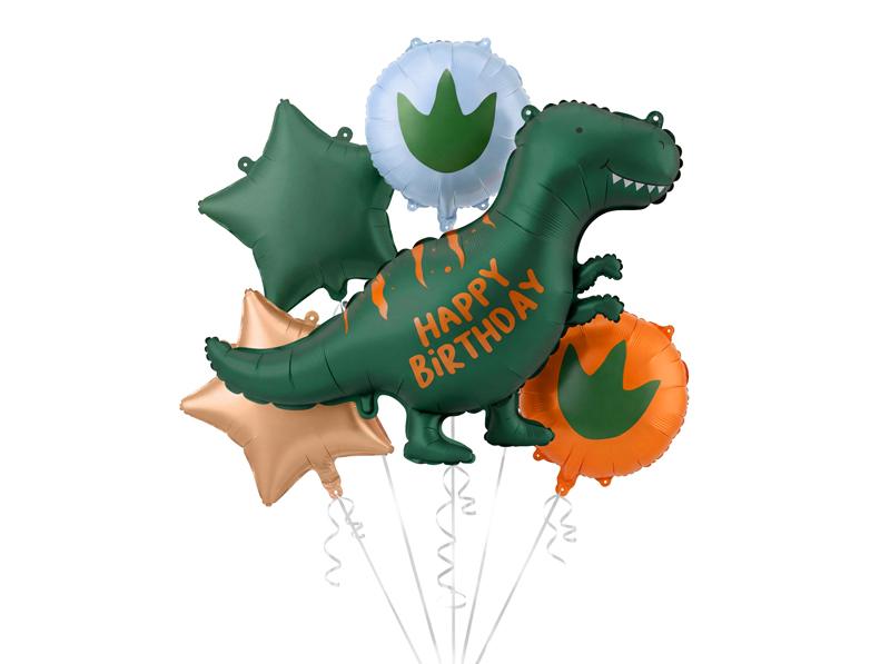 Zestaw balonów foliowych Dinozaur Happy Birthday, mix (1 op. / 5 szt.)