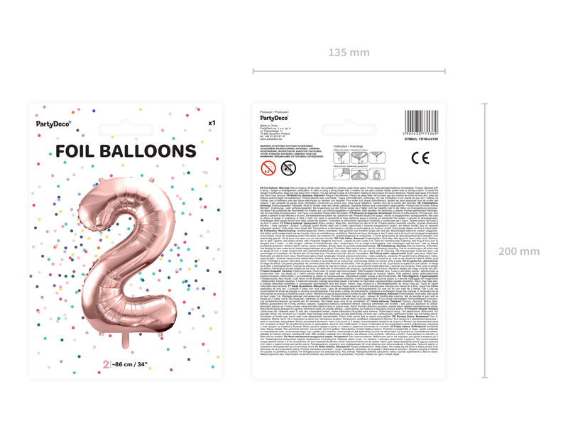 Balon foliowy Cyfra ''2'', 86cm, różowe złoto - obrazek 4