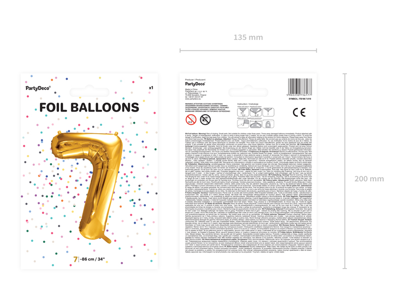Balon foliowy Cyfra ''7'', 86cm, złoty - obrazek 4