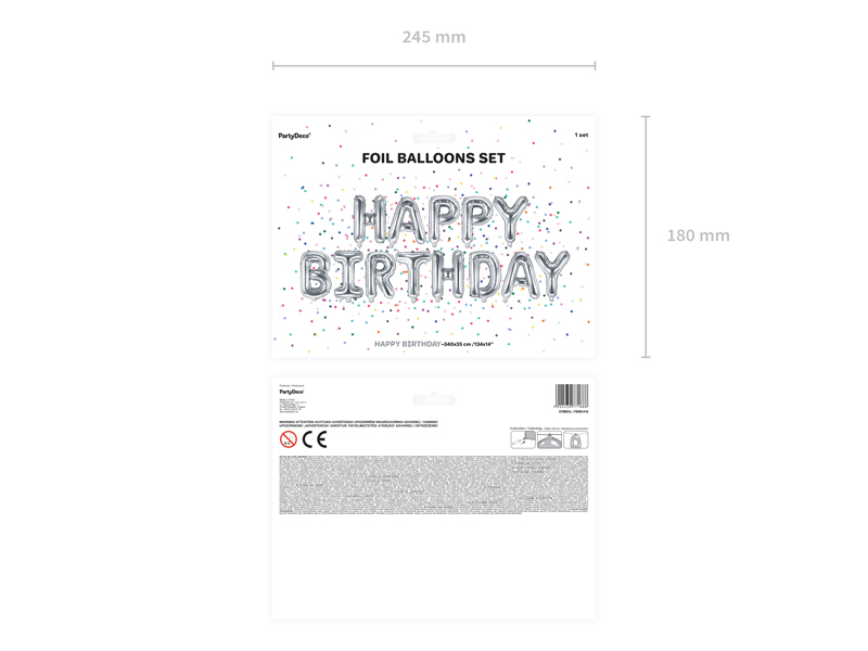 Balon foliowy Happy Birthday, 340x35cm, srebrny - obrazek 3