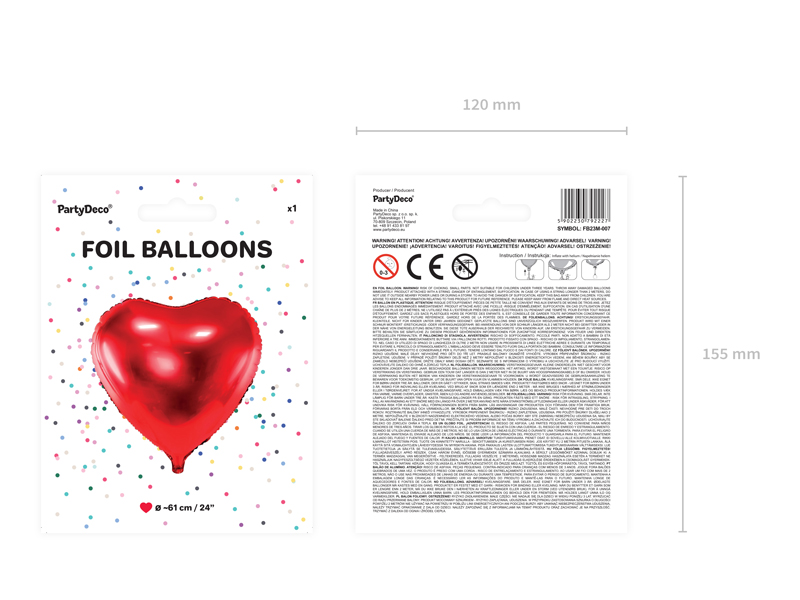 Balon foliowy Serce, 61cm, czerwony - obrazek 5