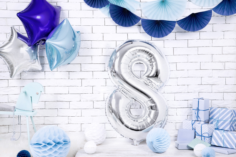 Balon foliowy Cyfra ''8'', 86cm, srebrny - obrazek 2