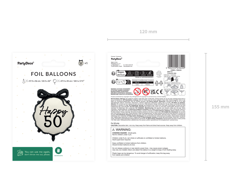 Balon foliowy pastylka Happy ''50'', 47.5x45 cm, mix - obrazek 3