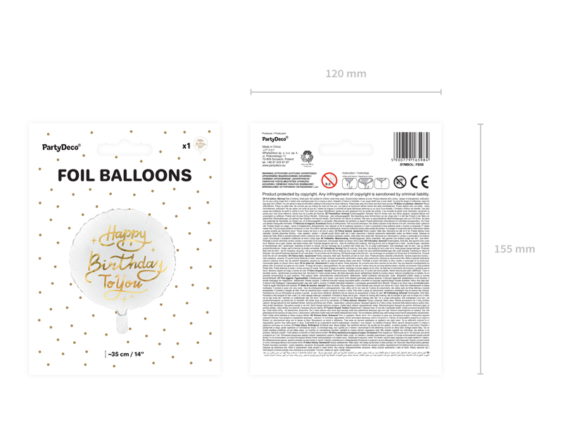 Balon foliowy ''Happy Birthday To You'', 35cm, biały - obrazek 5