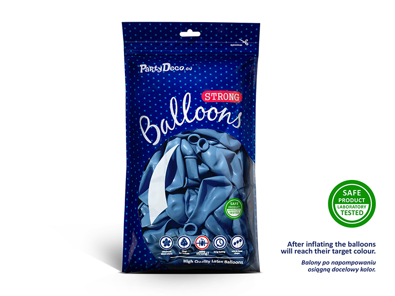 Balony Strong 27cm, Metallic Corn. Blue (1 op. / 100 szt.) - obrazek 2