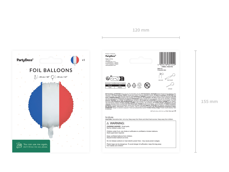 Balon foliowy Flaga Francji, 35 cm, mix - obrazek 5