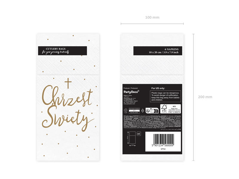Kieszonka na sztućce ''Chrzest Święty'', 10x20 cm, biały (1 op. / 6 szt.) - obrazek 6