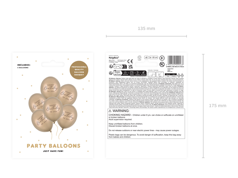 Balony 30 cm, Happy Birthday, Metallic Cold Gold (1 op. / 6 szt.) - obrazek 3