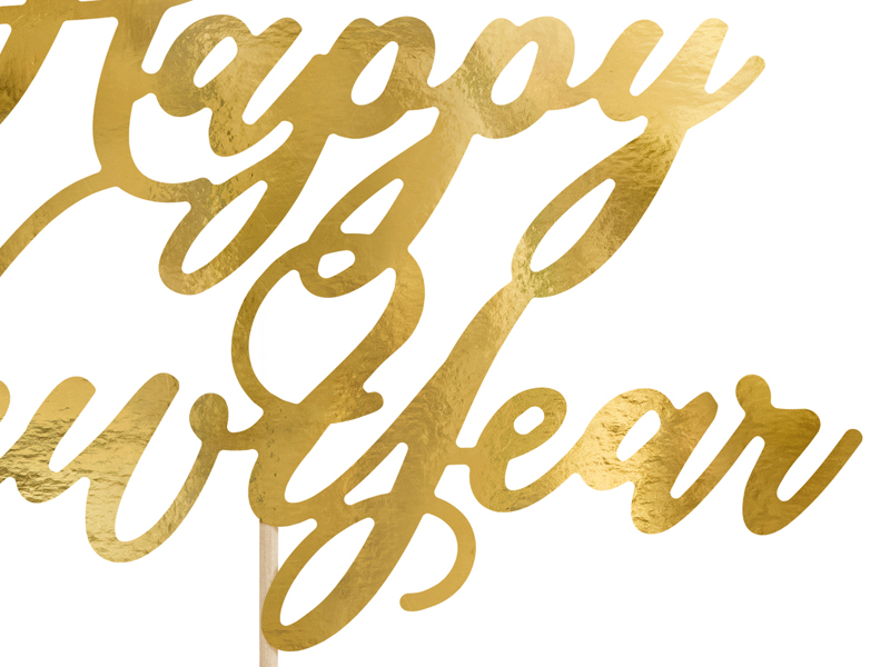 Topper na tort Happy New Year, złoty, 24cm - obrazek 2