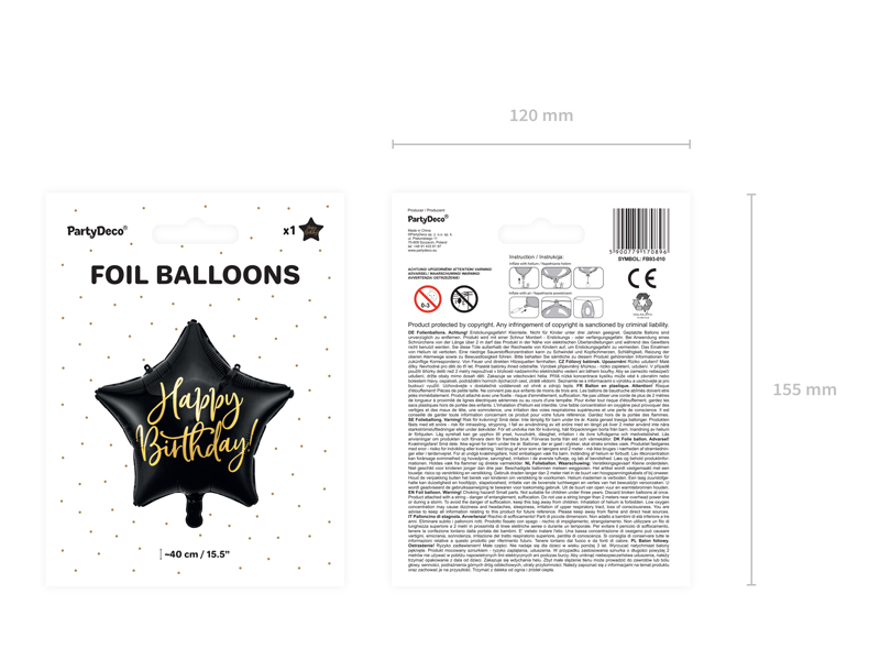 Balon foliowy Happy Birthday, 40cm, czarny - obrazek 3