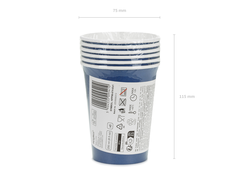 Kubeczki papierowe, granatowy, 250ml (1 op. / 6 szt.) - obrazek 5