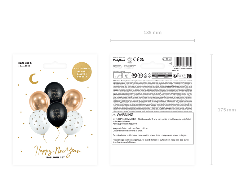Balony 30 cm, Happy New Year, mix (1 op. / 6 szt.) - obrazek 3