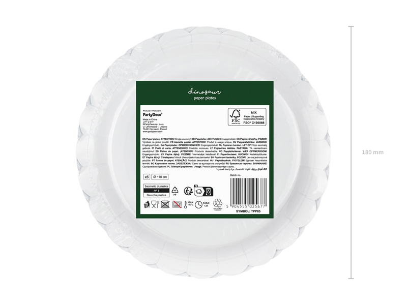 Talerzyki Dinozaury, 18x18 cm, mix (1 op. / 6 szt.) - obrazek 6