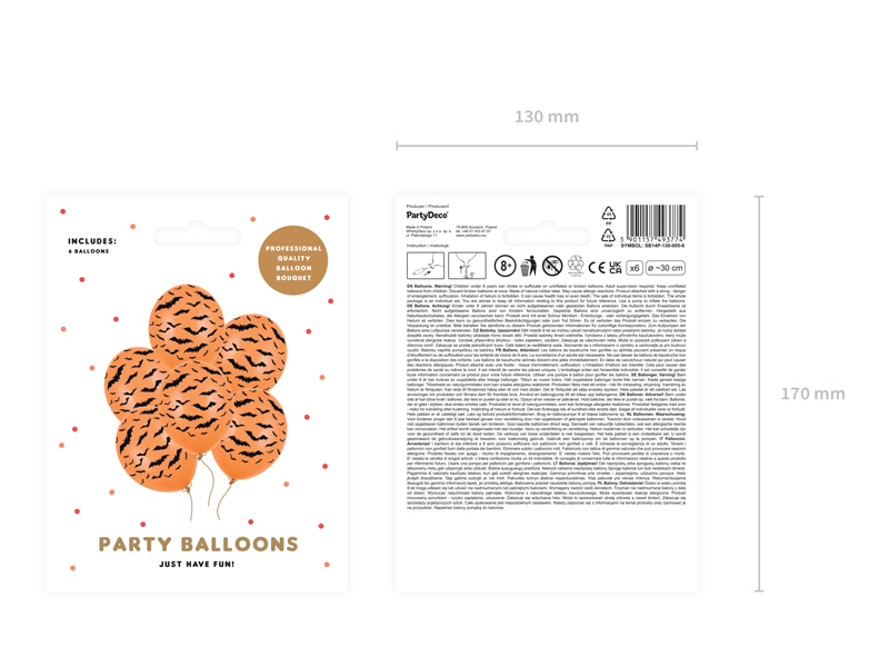 Balony 30cm, Nietoperze, Pastel M. Orange (1 op. / 6 szt.) - obrazek 2